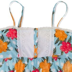 Arizona Jean Spaghetti Strap Floral Top Front Eyelet Detail 100% Cotton